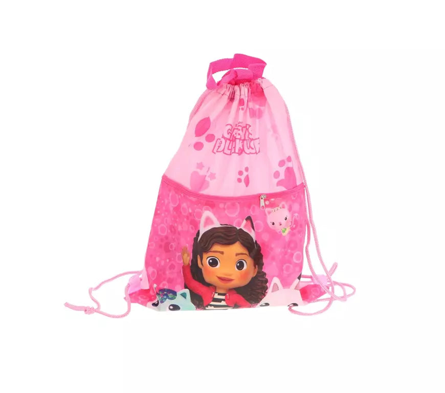Roze Gabby’s Poppenhuis gymtas met voorvak en trekkoorden
