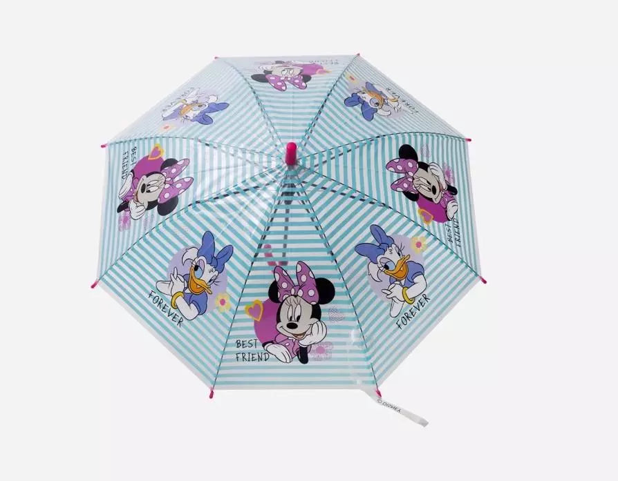 Disney Minnie Mouse & Katrien Duck Paraplu Kinderen – Transparant met Strepen – Ø68 cm – Semi-Automatisch – Officiële Licentie