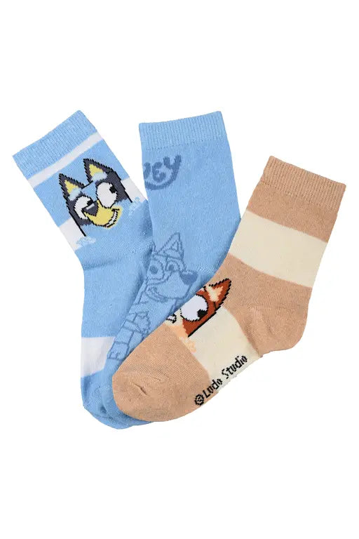 Bluey en Bingo kindersokken set van 3 paar lichtblauw beige en crème
