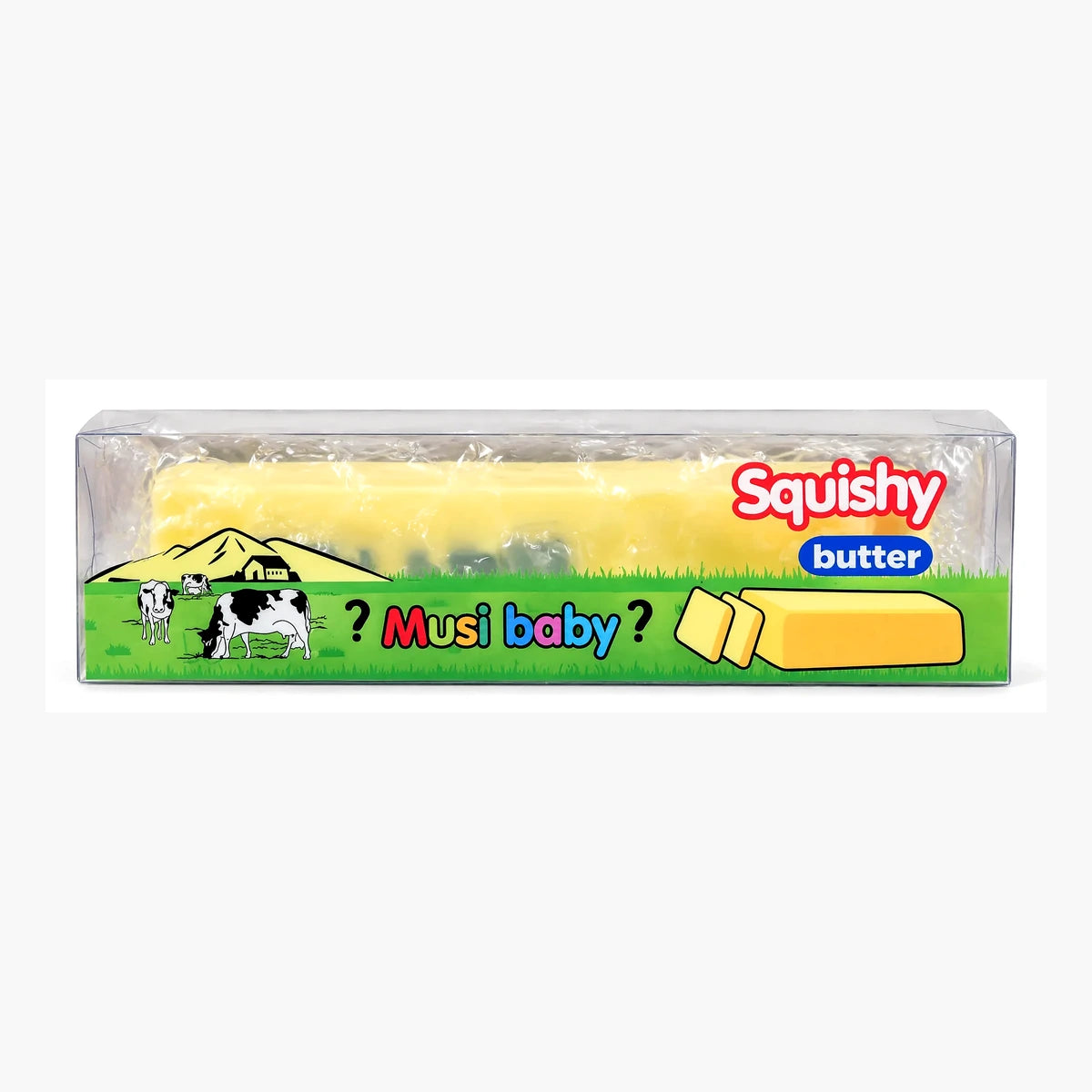 Wax Butter Squishy geel in verpakking ca. 13 cm