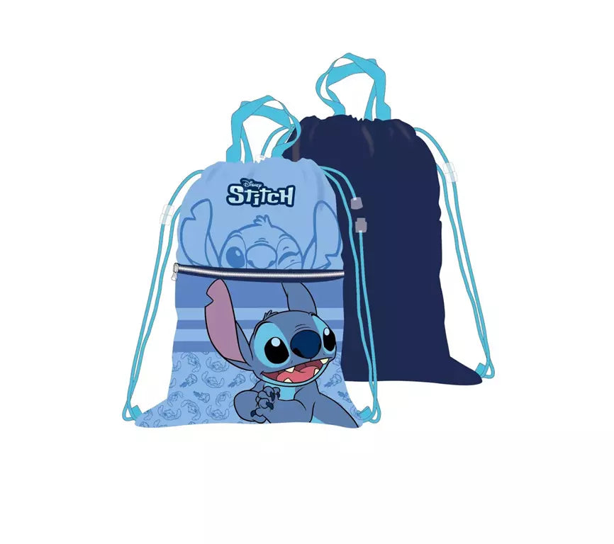Disney Stitch Luxe Gymtas – Blauw – 45x34,5 cm – Met Ritsvak – Officiële Licentie