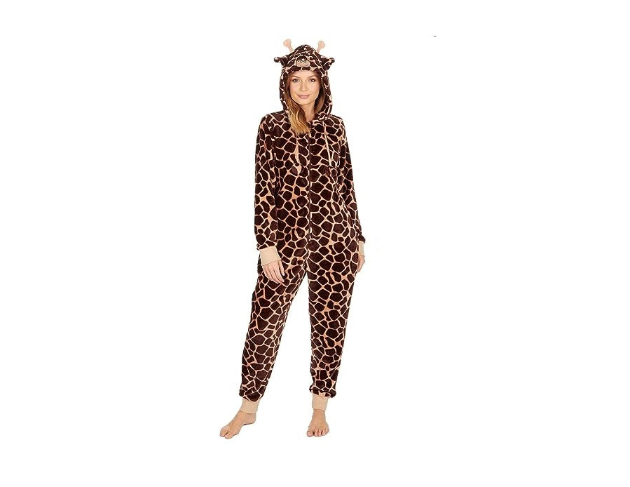 Dames Onesie Giraffe coral Fleece