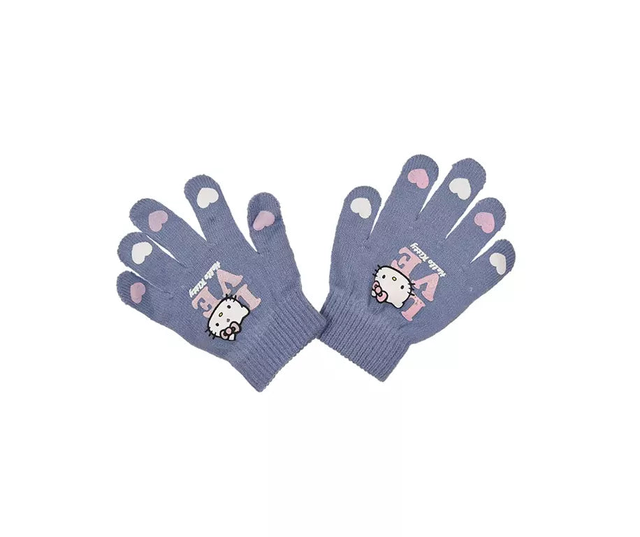 Hello Kitty Handschoenen Meisjes – Lila met Hartjes & Hello Kitty Afbeelding – One Size (3-8 Jaar) – Officiële Licentie