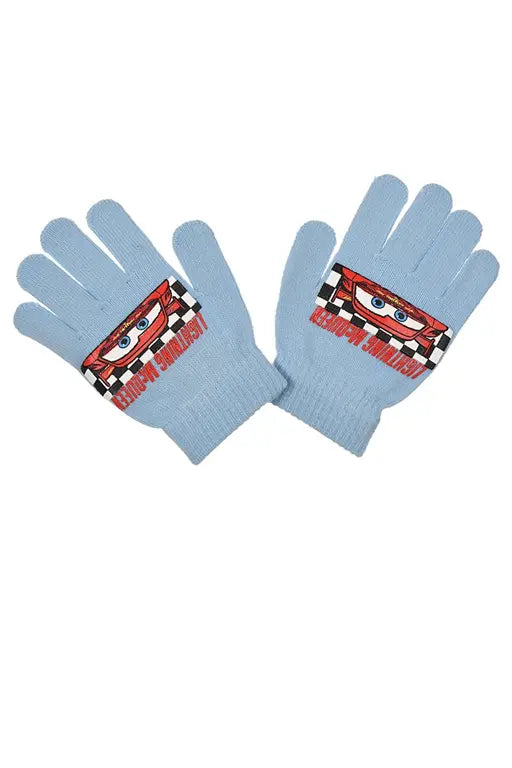Lichtblauwe Disney Cars kinderhandschoenen met Cars-personages, warm en comfortabel, geschikt voor kinderen van 3-6 jaar.