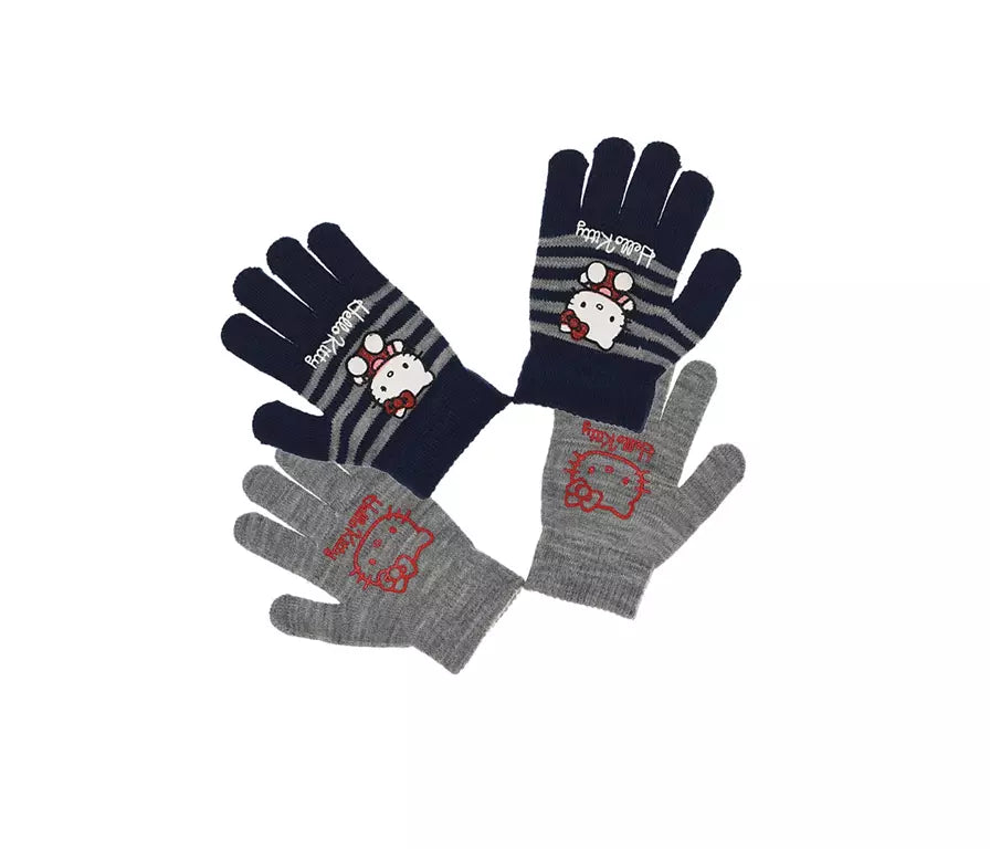 Hello Kitty Handschoenen Kinderen – Set van 2 Paar (Grijs & Donkerblauw) – 3-6 Jaar – Officieel Product