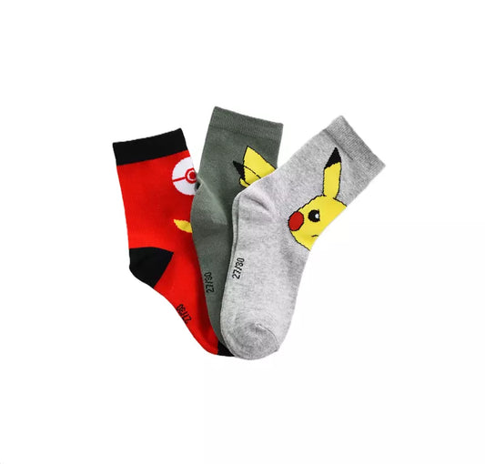 Pokémon Pikachu Sokken – 3 Paar – Kinder Sokken – Comfortabele Katoenmix – Maat 23/26 t/m 31/34
