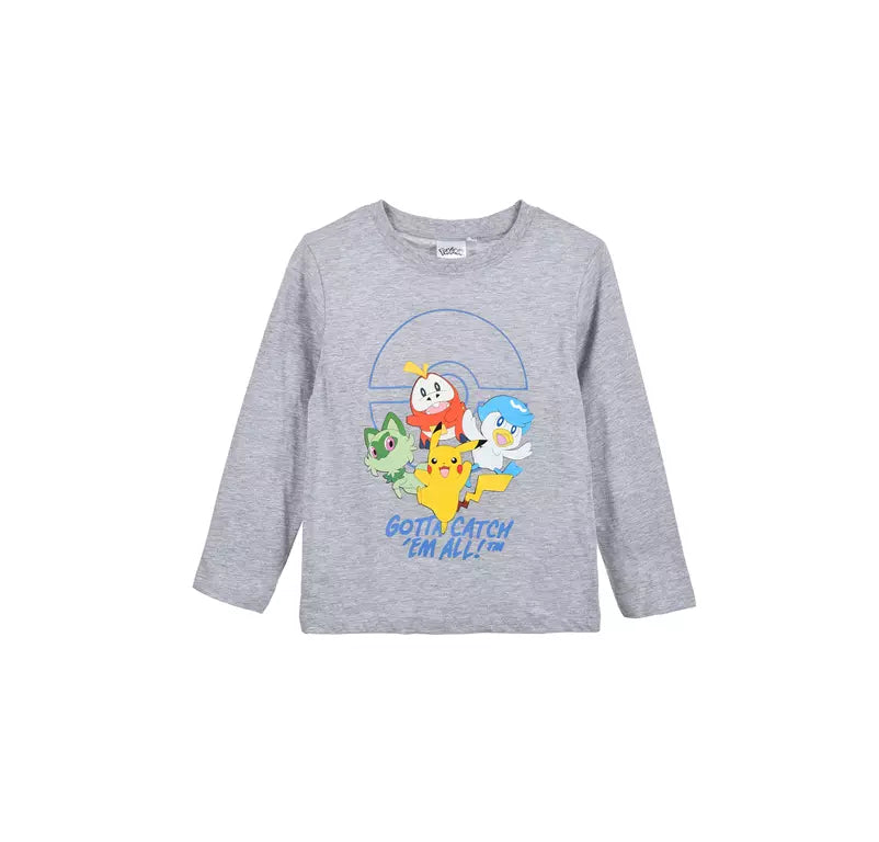 Pokémon Longsleeve Kindershirt – grijs – Gotta Catch ’Em All – Maten 104-152