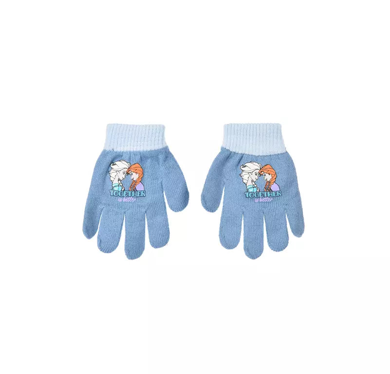 Lichtblauwe Disney Frozen handschoenen voor kinderen met afbeelding van Anna en Elsa. Zachte, warme acryl handschoenen, one size (3–6 jaar), officiële licentie.