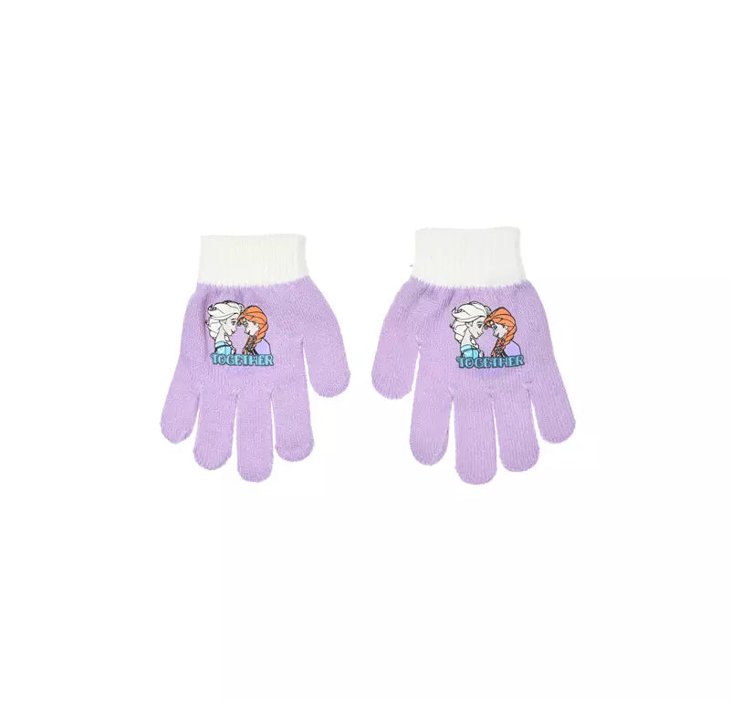 Lichtpaarse Disney Frozen handschoenen met afbeelding van Anna en Elsa. One size (3–6 jaar), zachte en warme acryl kinderhandschoenen, officiële Disney licentie.