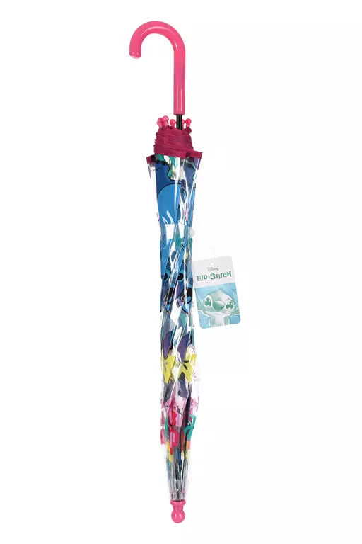 Disney Stitch Kinderparaplu – Doorzichtig met Bloemetjes – Koepelvormig – 72 cm – Officieel Product