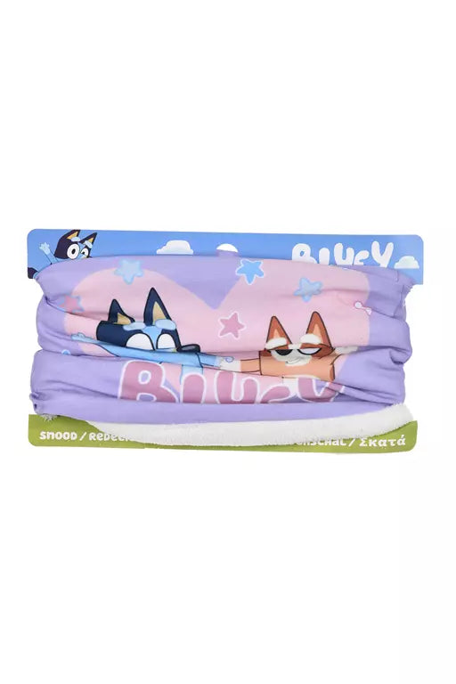 Bluey Colsjaal Lila – Kindercolsjaal met Bluey en Vriendje – Witte Fleece – 3-6 Jaar