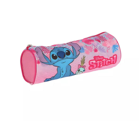 Disney Stitch Etui – Ronde Pennenhouder 23x8 cm – Roze Tropisch Design – Officiële Licentie