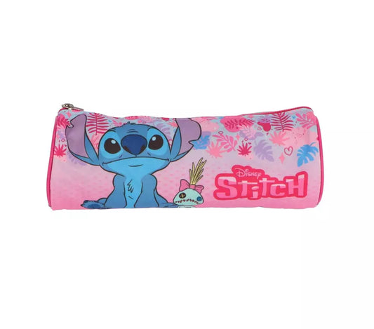 Disney Stitch Etui – Ronde Pennenhouder 23x8 cm – Roze Tropisch Design – Officiële Licentie