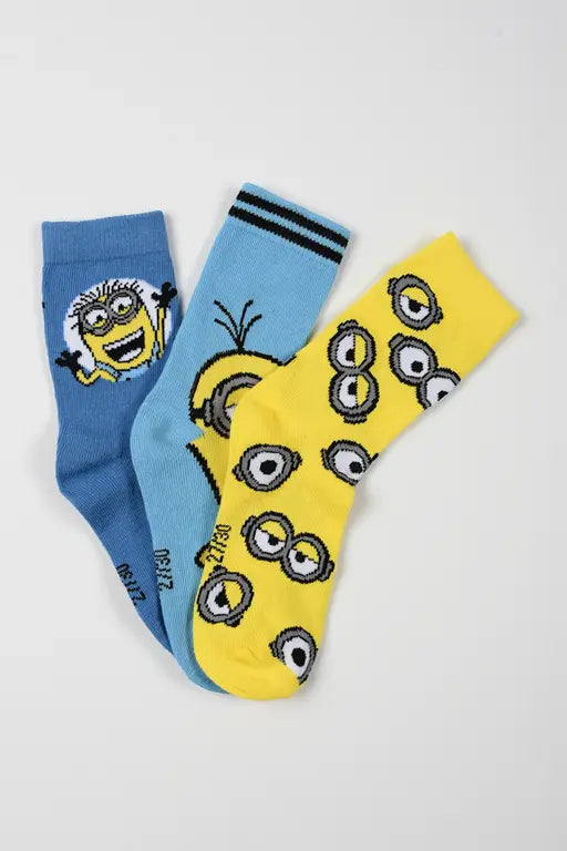 Minions kindersokken set van 3 paar in geel en blauw
