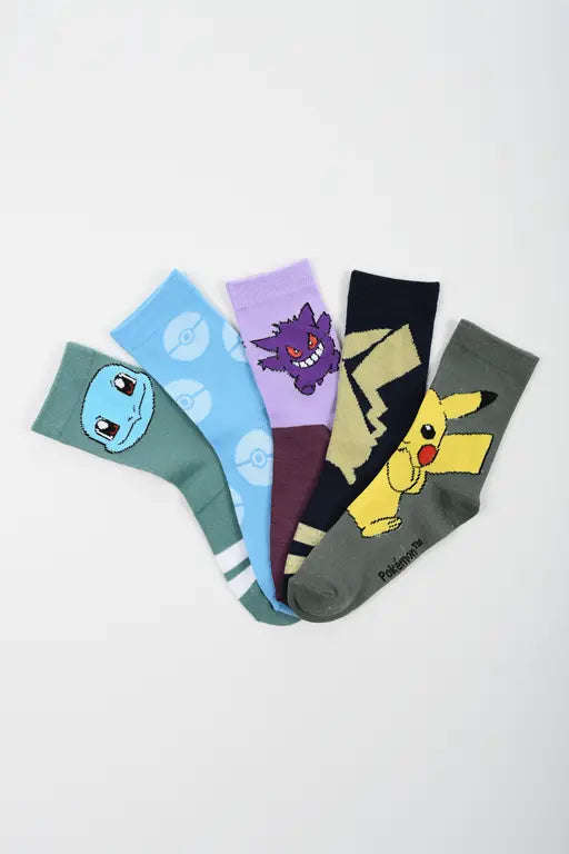 Vijf paar Pokémon kindersokken met verschillende Pokémon designs