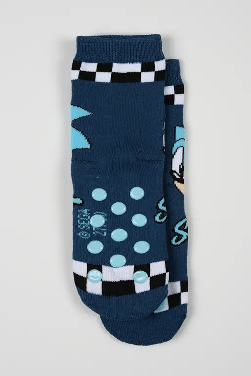 Onderkant van blauwe Sonic kindersokken met antislip nopjes