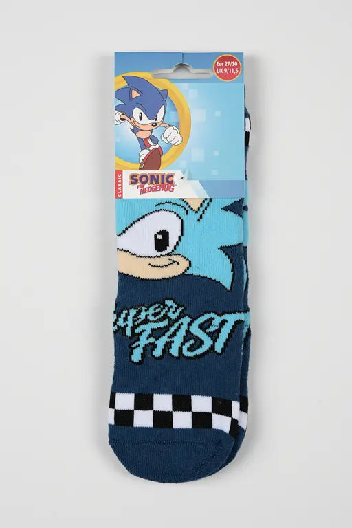 Sonic the Hedgehog antislip sokken in verpakking met blauw race-design