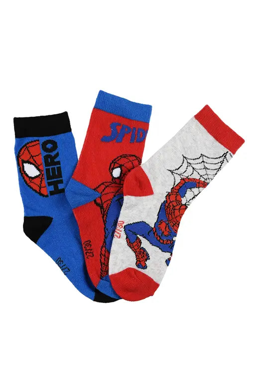 Drie verschillende Marvel Spider-Man kindersokken met kleurrijke dessins