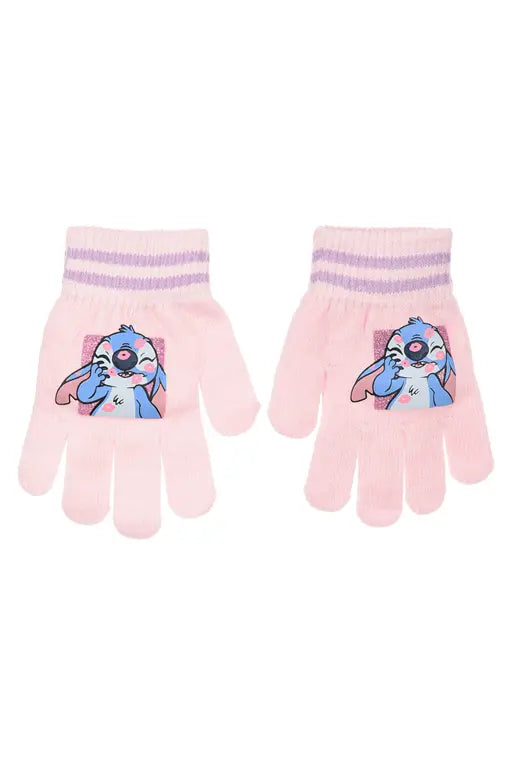 Lichtroze Disney Stitch kinderhandschoenen met hartjes voor kinderen van 3 tot 6 jaar