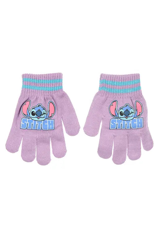 Paarse Disney Stitch kinderhandschoenen met turquoise gestreepte boord voor kinderen