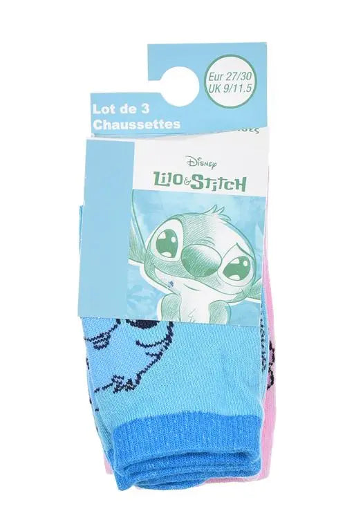 Disney Stitch Sokken Set – 3 Paar – Maten 27/30 & 31/34 – Grijs, Blauw & Roze – Zachte Kindersokken – Officiële Licentie