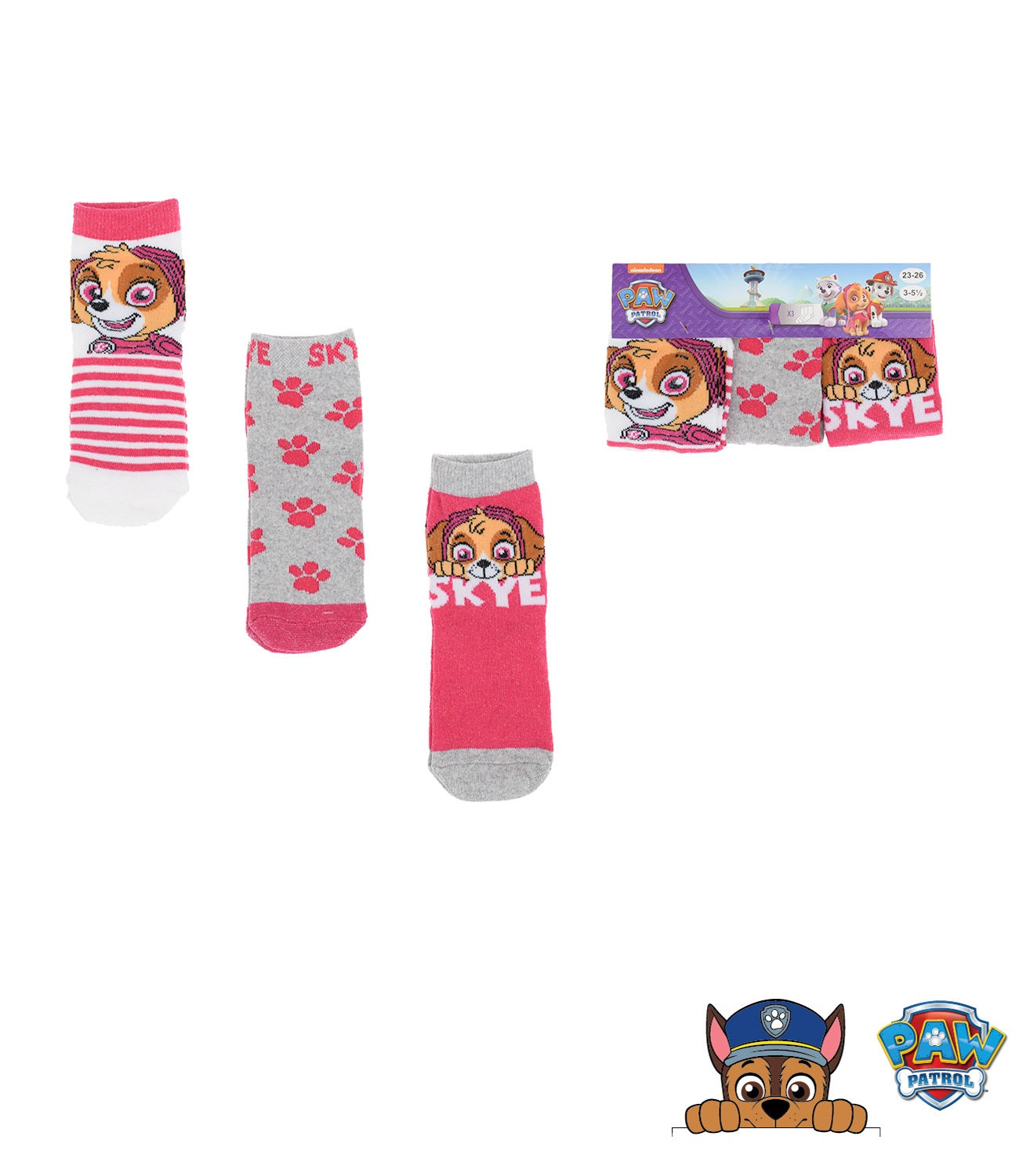 3-pack sokken Paw Patrol -  roze - maat 31/34