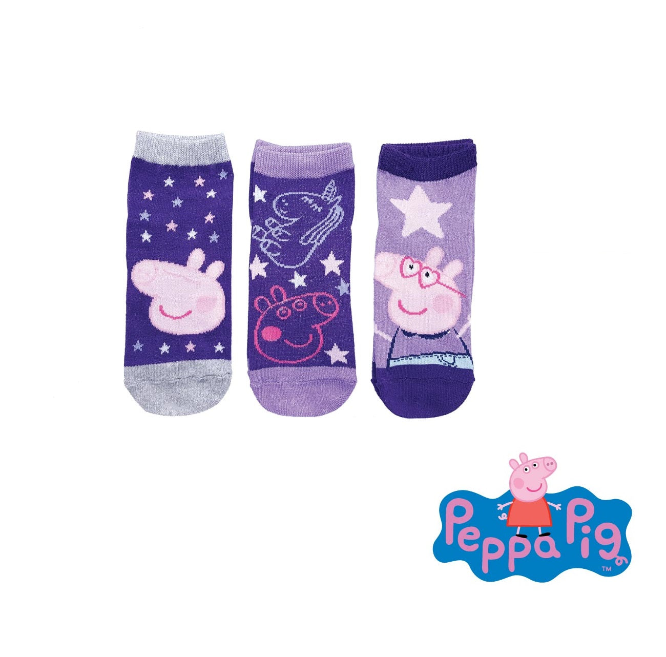 3 Paar Peppa Pig Söckchen - Lila - Größe 31/34