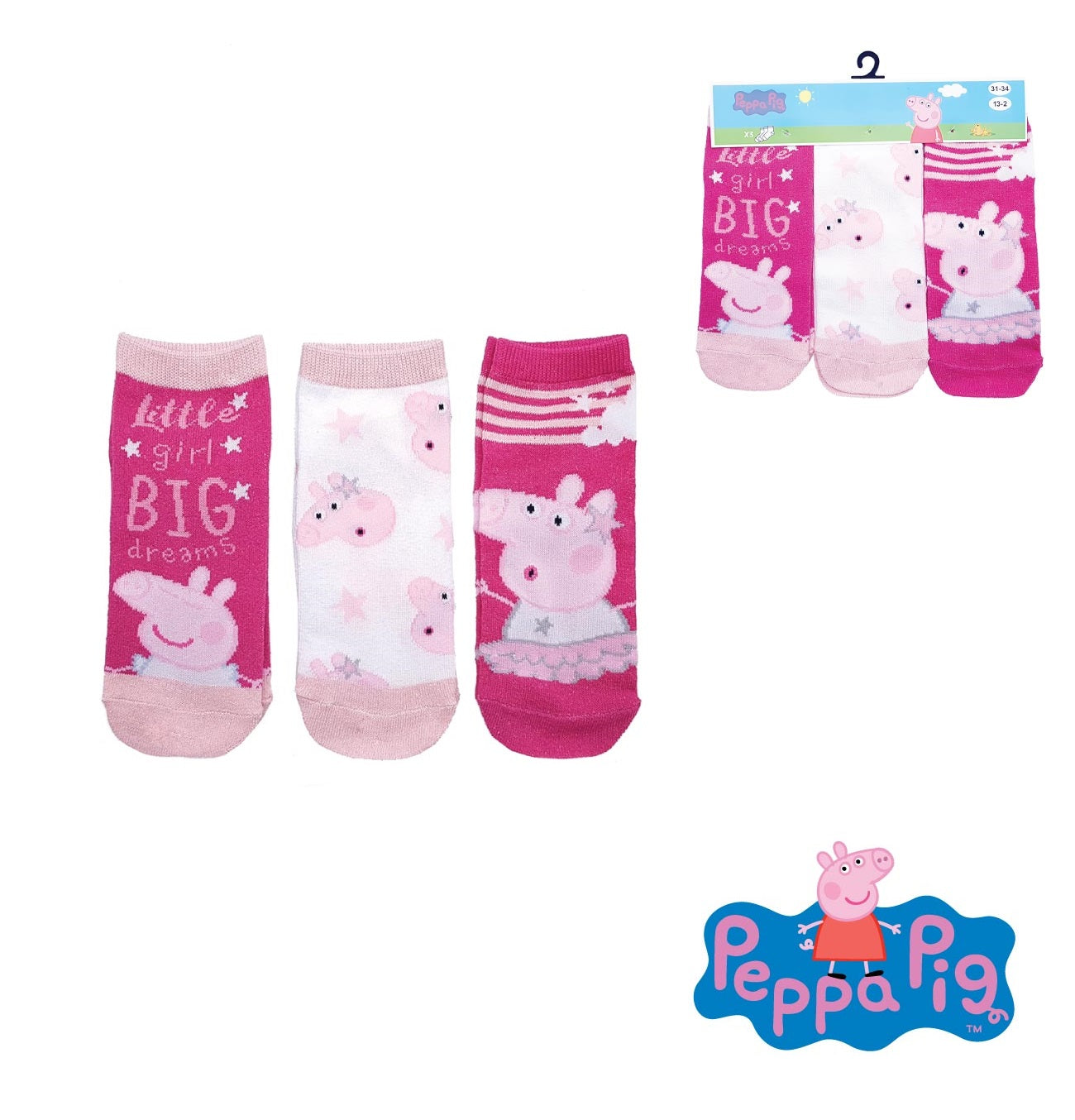 3 paar enkelsokken Peppa Pig