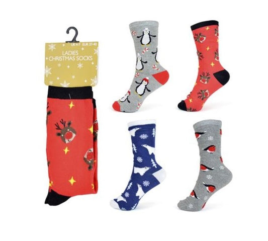 4 Paar Weihnachtssocken für Damen, Größe 37-40