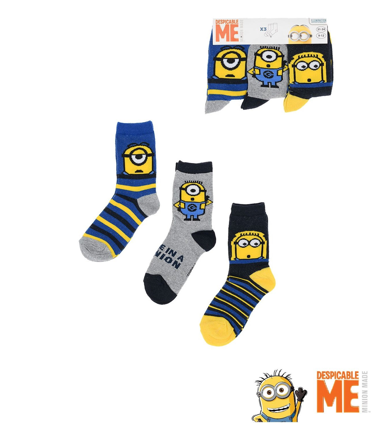 3 paar sokken Minions