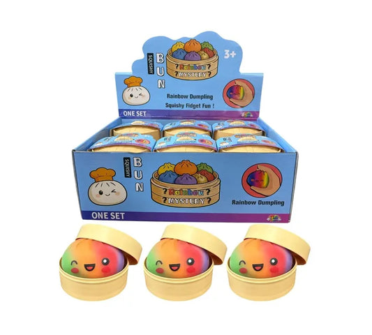 Squishy Dumpling Rainbow XL 8,5 cm met regenboog print