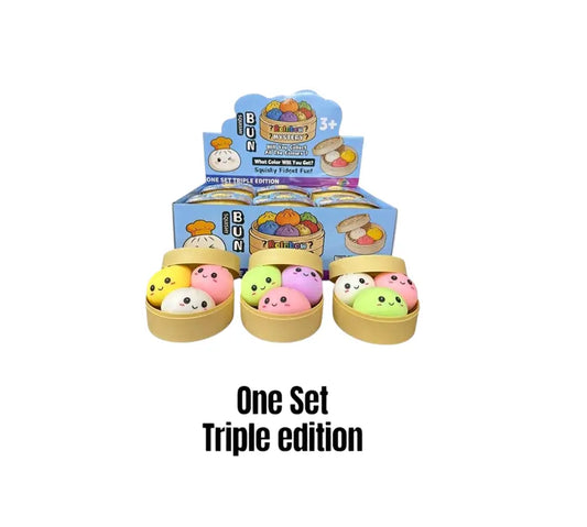 Squishy Dumpling Triple Edition Mystery Blind Box met 3 mini dumplings in verschillende kleuren