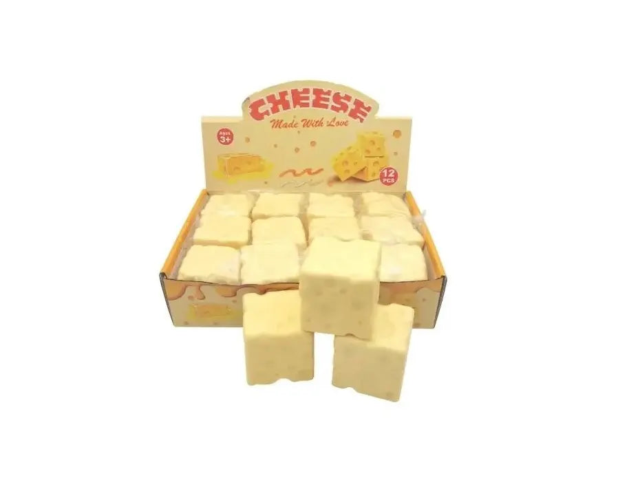 Kaas Squishy 6 x 6 cm slow rising knijpspeelgoed in de vorm van een kaasblok