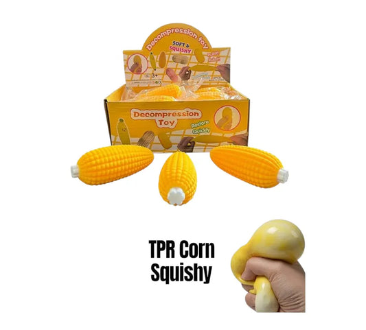 Gele TPR maiskolf squishy van circa 12 x 6 cm om in te knijpen en te rekken