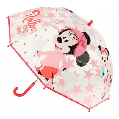 Transparante Minnie Mouse kinderparaplu met vrolijke Minnie print. Ø45 cm, lichtgewicht PVC, officiële Disney licentie.