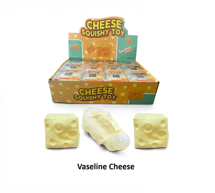Vaseline Cheese Squishy van 5 x 5 cm in de vorm van een stukje kaas