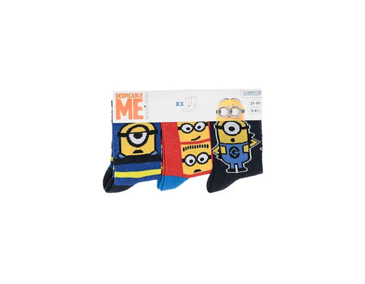 Minions Sokken Kinderen – 3 Paar – Blauw, Rood & Zwart – Maten 23/26 t/m 31/34 – Officiële Licentie