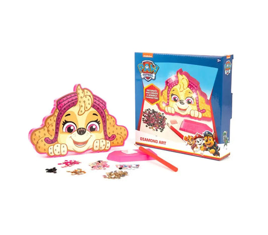 PAW Patrol Diamond Art Skye knutselset met diamond painting steentjes, applicatiepen en Skye afbeelding voor kinderen vanaf 3 jaar.