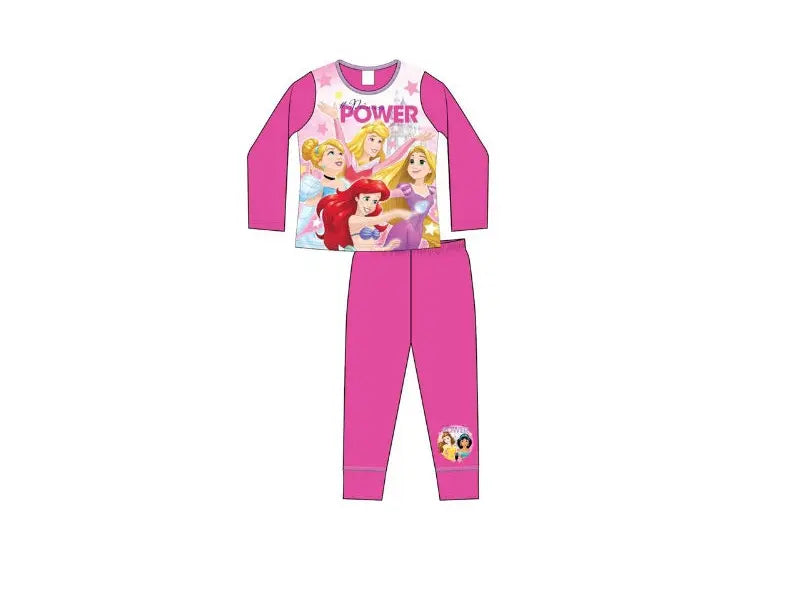 Donkerroze Disney Prinses meisjespyjama met longsleeve en lange broek, 100% katoen, maten 104/110–134/140, officiële licentie.