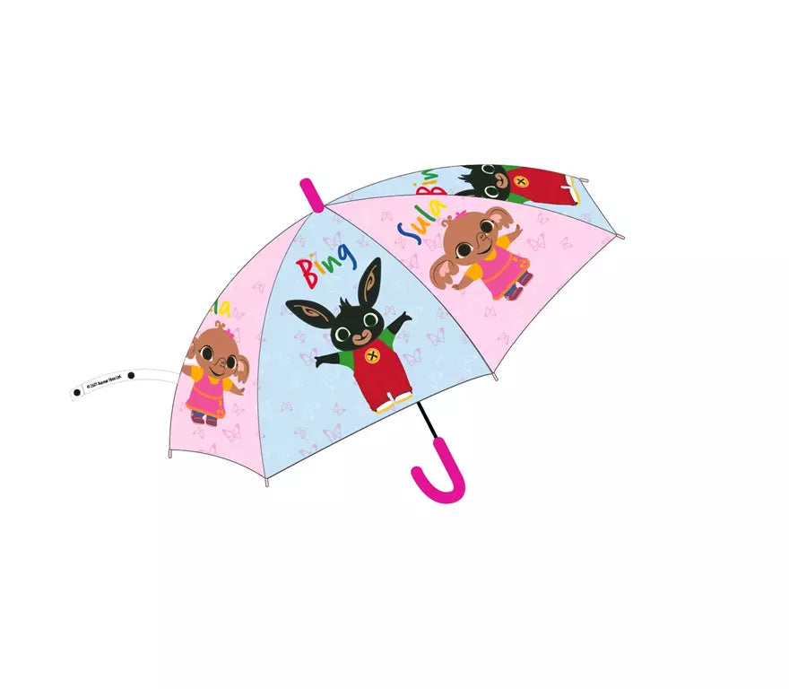 Bing Bunny & Sula kinderparaplu roze en blauw, Ø68 cm, semi-automatisch, lichtgewicht, officiële Bing licentie.