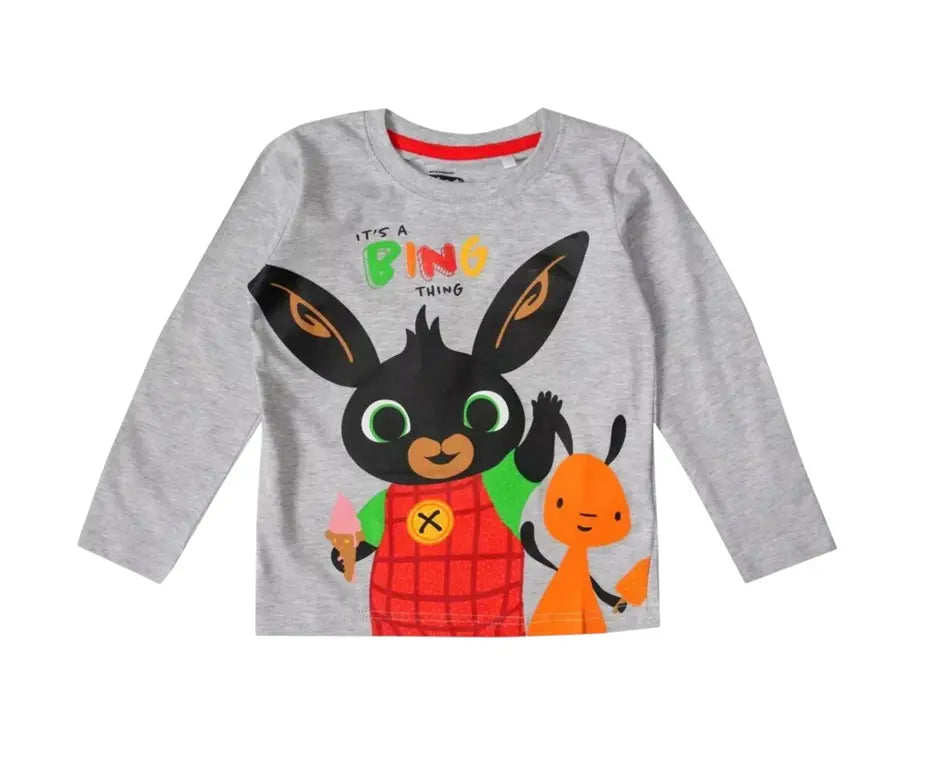 Detail Bing en Flop print op grijze jongens longsleeve