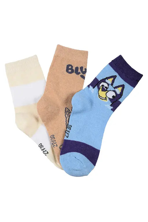 Bluey en Bingo kindersokken set van 3 paar in blauw beige en crème
