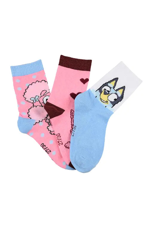 Bluey kindersokken set van 3 paar roze lichtblauw en wit