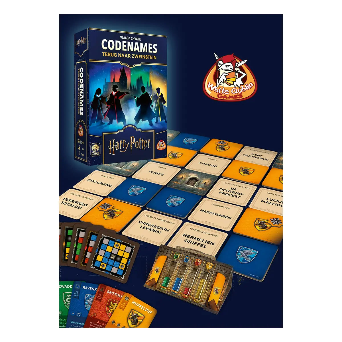 Codenames Harry Potter Terug naar Zweinstein met speldoos, kaarten en spelmateriaal