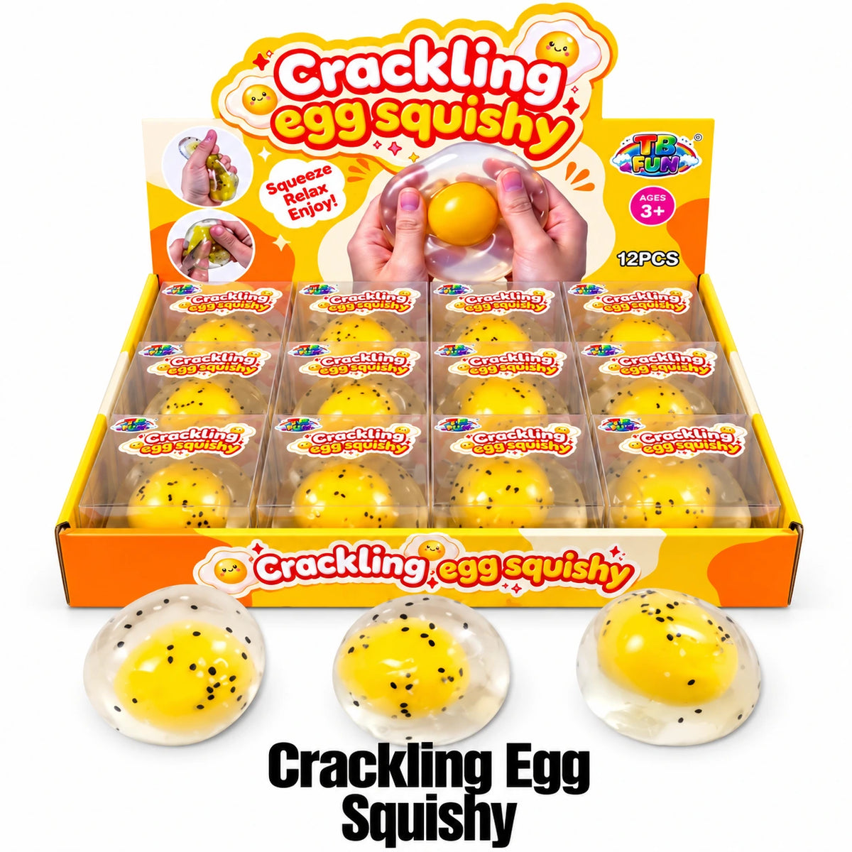 TB Fun Crackling Egg Squishy display met crackling eitjes