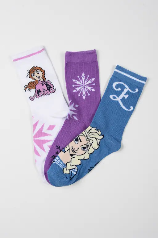 3 paar Disney Frozen kindersokken met Anna en Elsa in paars wit en blauw