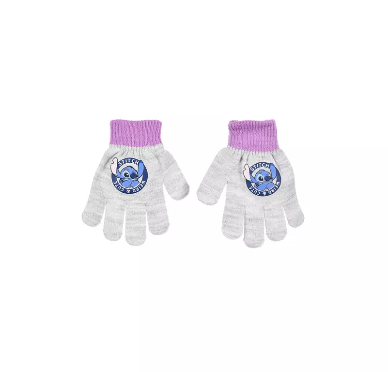 Grijze Disney Stitch kinderhandschoenen met paarse boord voor kinderen van 3 tot 6 jaar