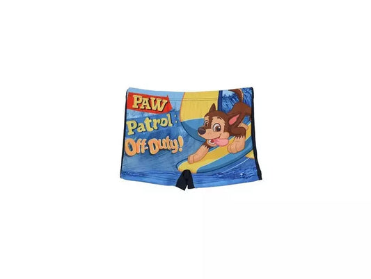 Blauwe PAW Patrol kinderzwembroek met Chase op surfplank, sneldrogend, elastisch, 85% polyester 15% elastaan, officiële licentie.