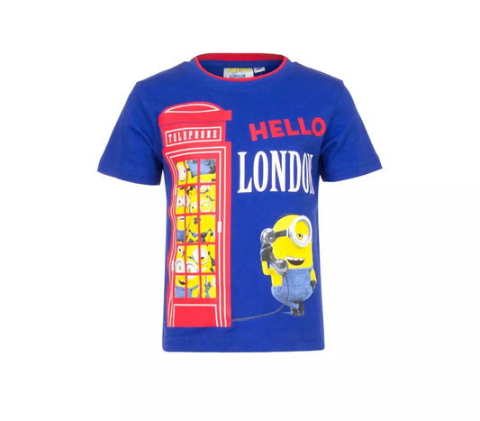Minions T-shirt Jongens – Hello London – Blauw – 100% Katoen – Officiële Licentie