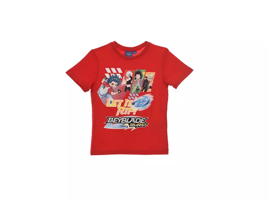 Rood Beyblade Burst T-shirt voor kinderen, maat 98. 100% katoen, met stoere Beyblade print en officiële licentie.